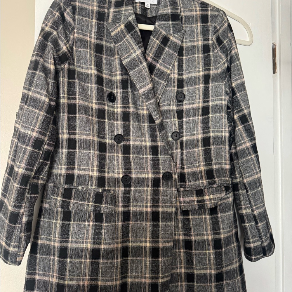 Chic Black and Gray Plaid Women's Blazer